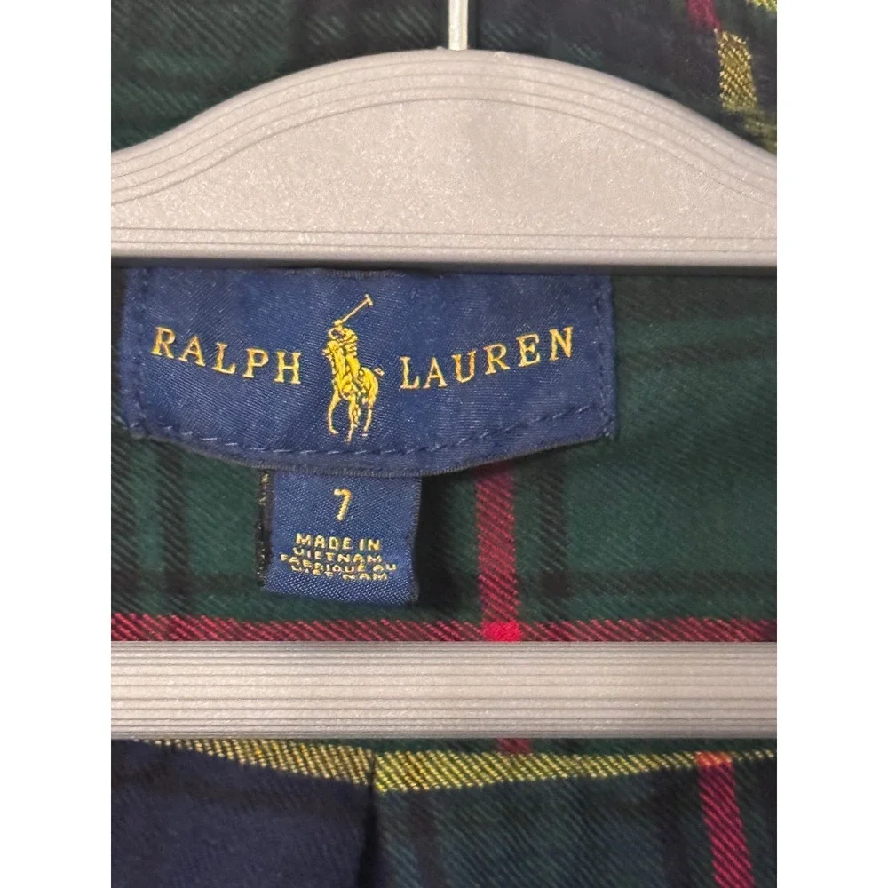 Ralph Lauren Boys 7 Green Navy Plaid Flannel Button Down Shirt Preppy Heritage